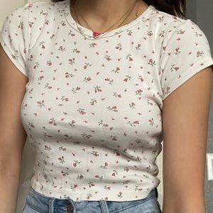 Brandy Melville white & pink floral crop top